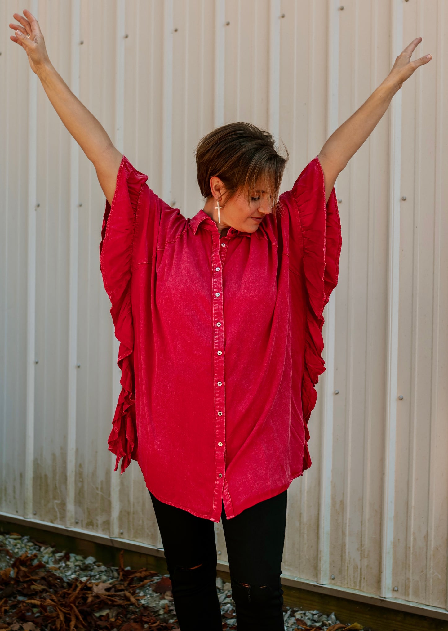 Oversized Poncho Button Down Top