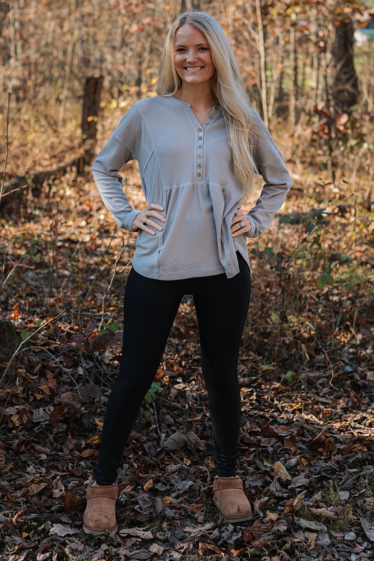 Comfy Waffle Knit Top {Grey}