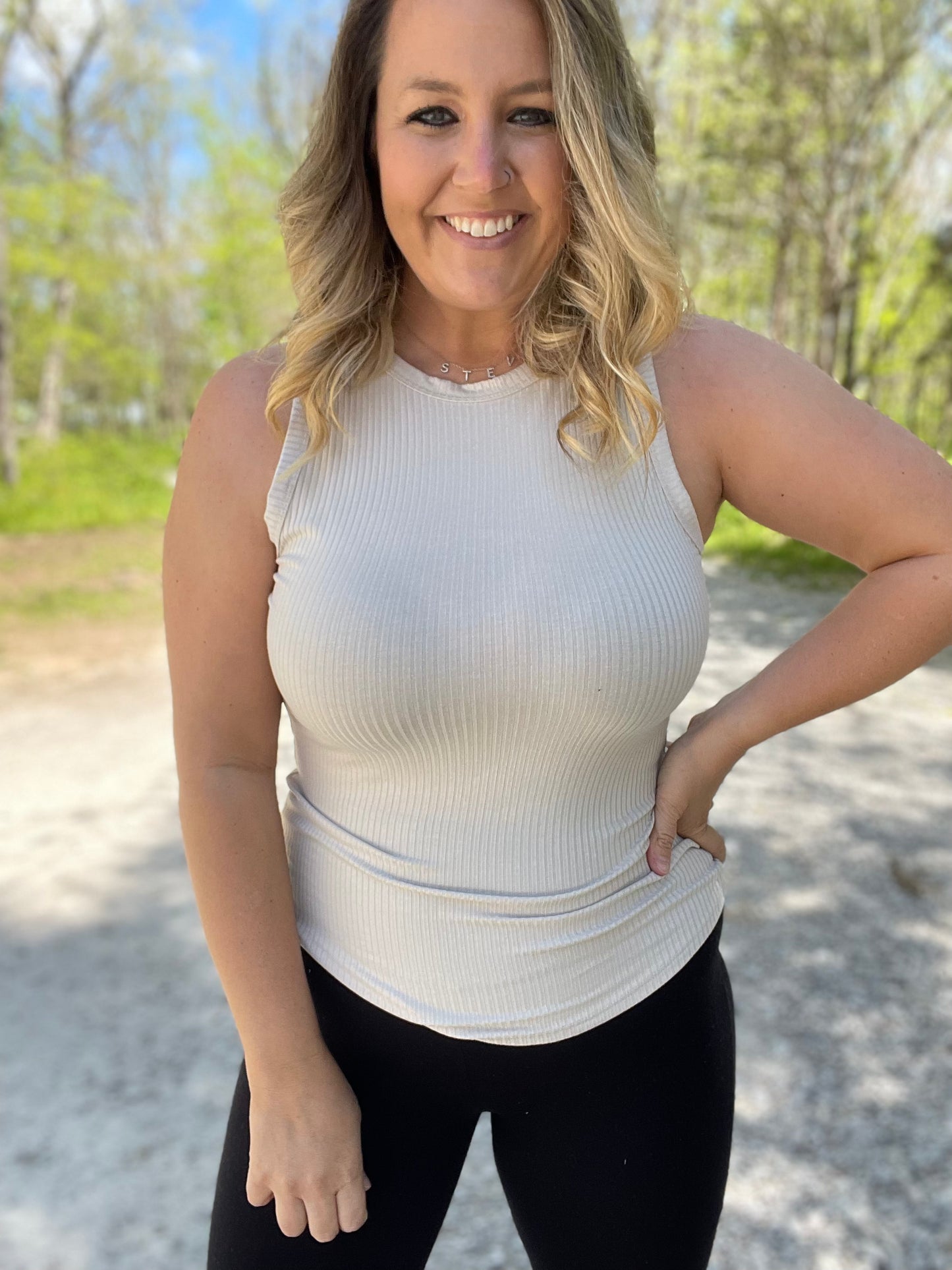 Basic Ribbed Tank {Tan}