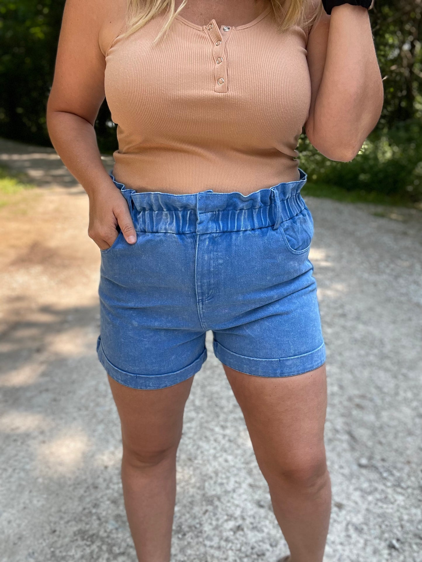 Washed Paper Bag Shorts {Blue}