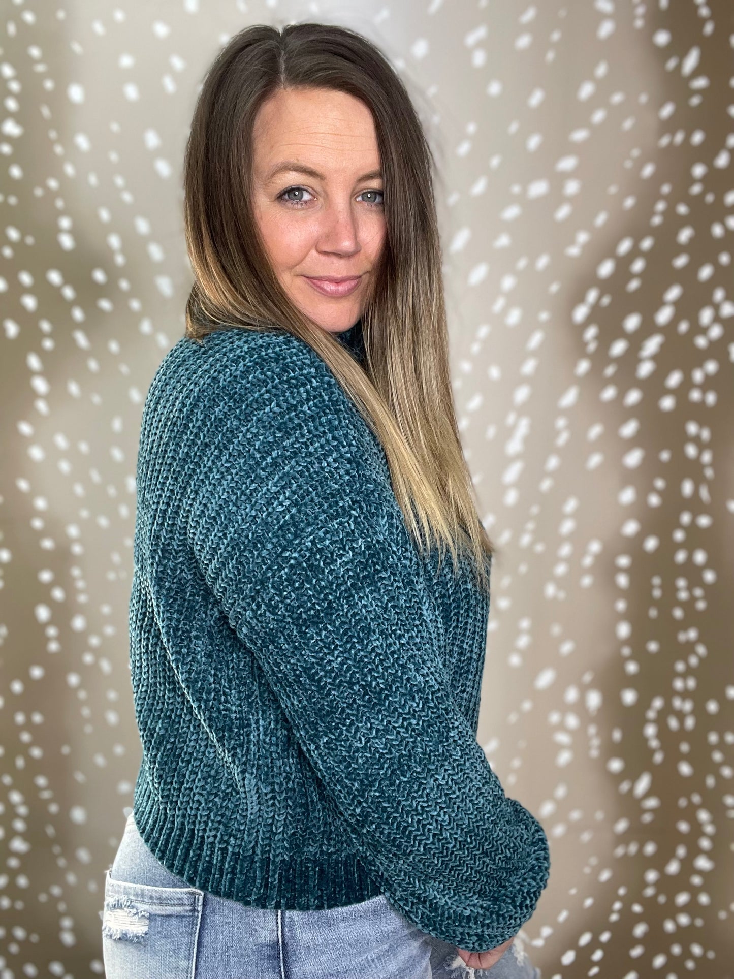 The Corbin Chenille Cropped Sweater {Teal}