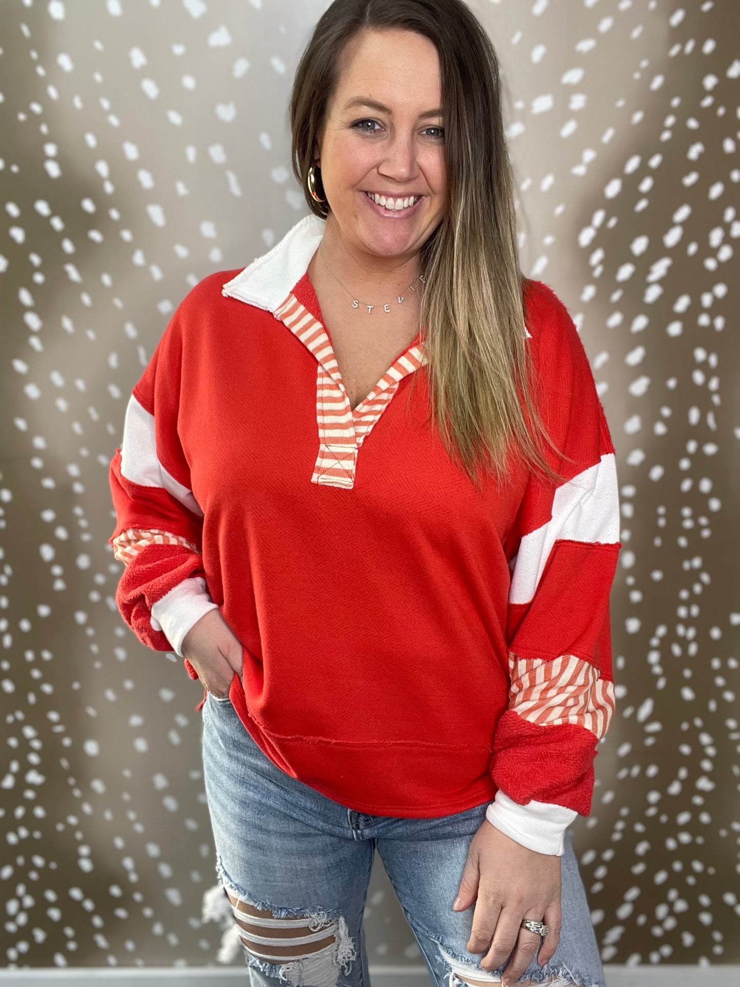 Caycee Collared Pullover In Red