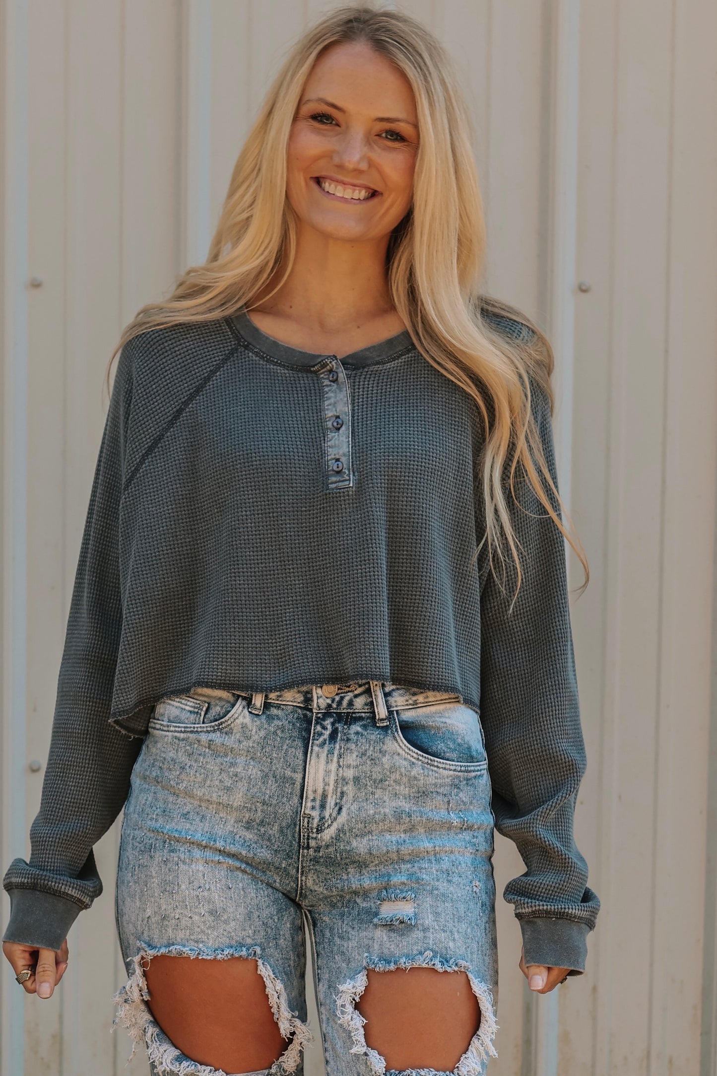 Waffle Cropped Top {Grey}